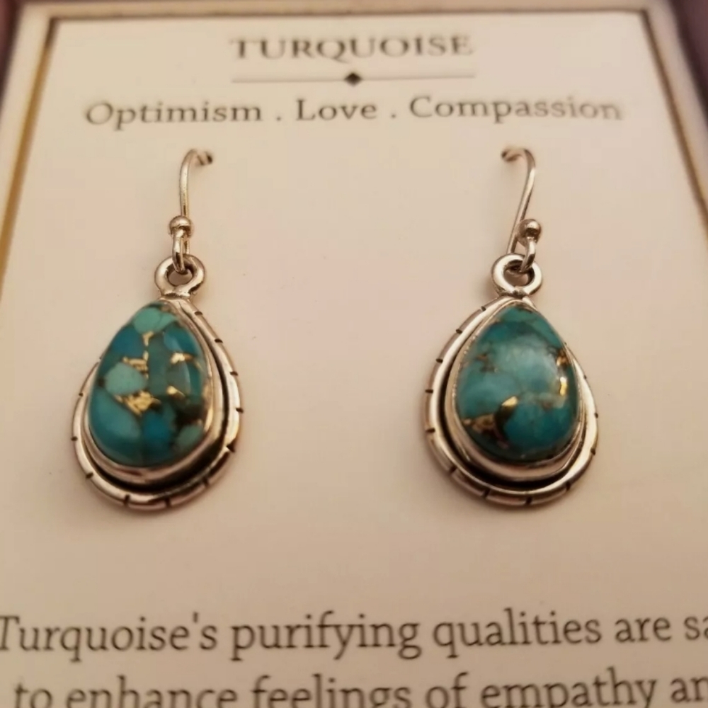 SHIVAM STERLING SILVER TURQUOISE TEARDROP EARRINGS - Picture 4 of 7